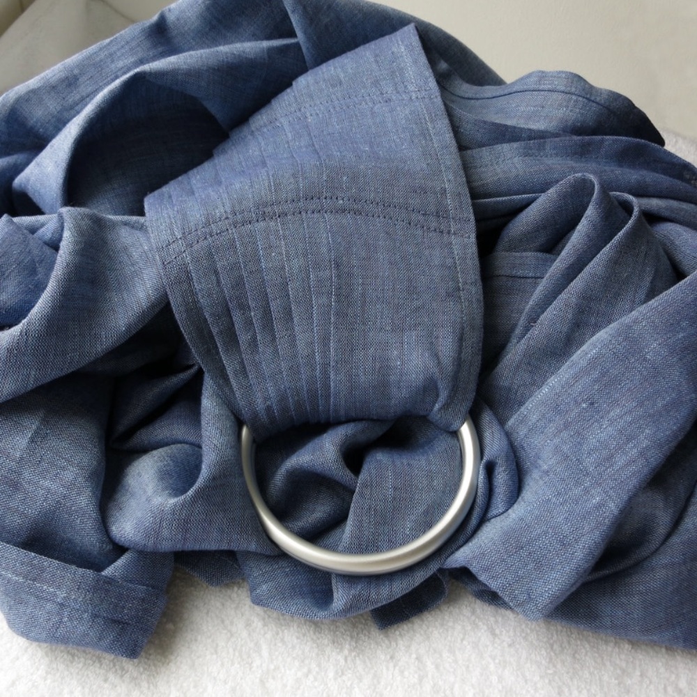 Linen baby ring sling carrier - denim